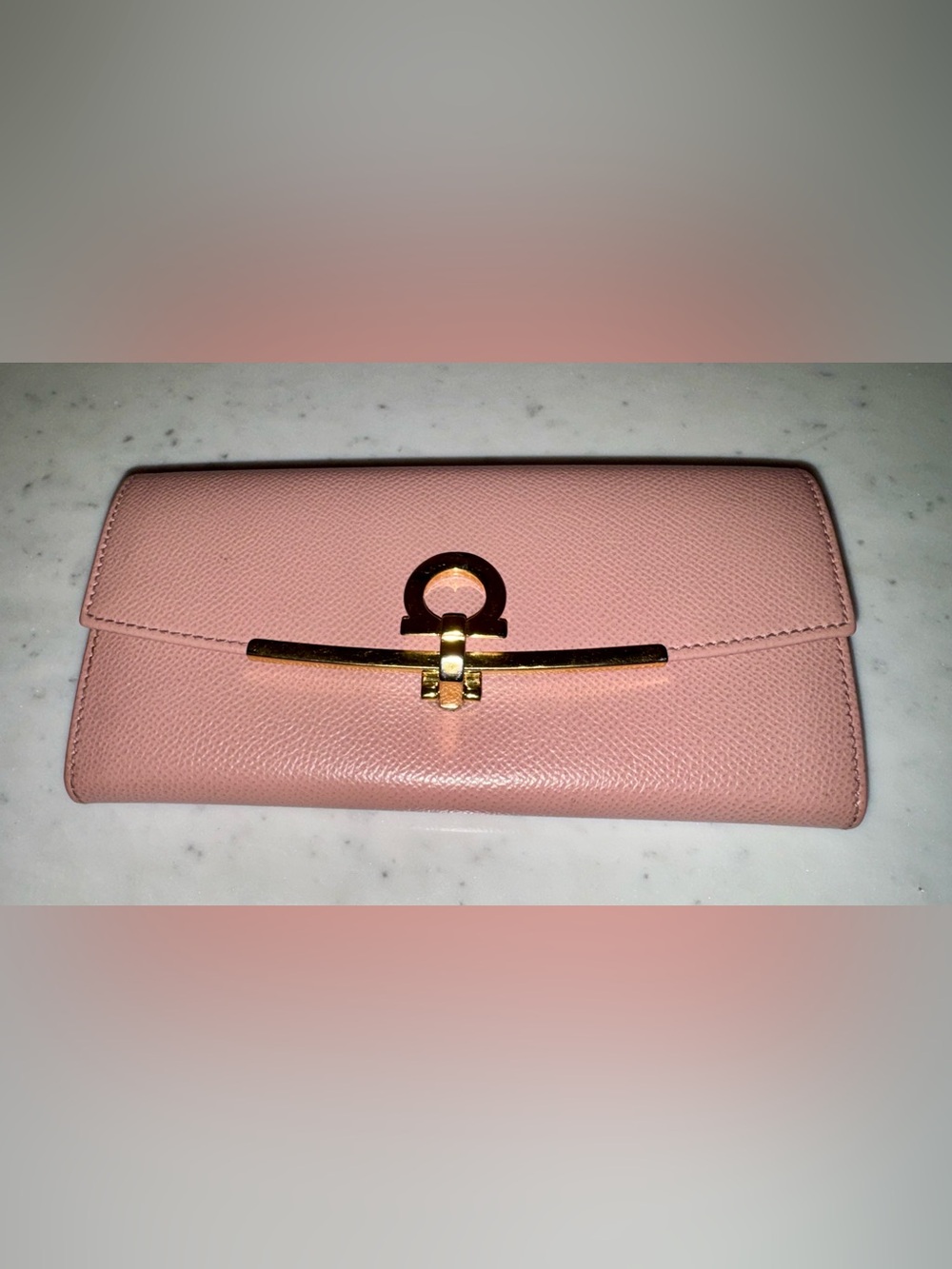 Ferragamo Gancini Continental Wallet in Antique Rose with Attached ID Holder
